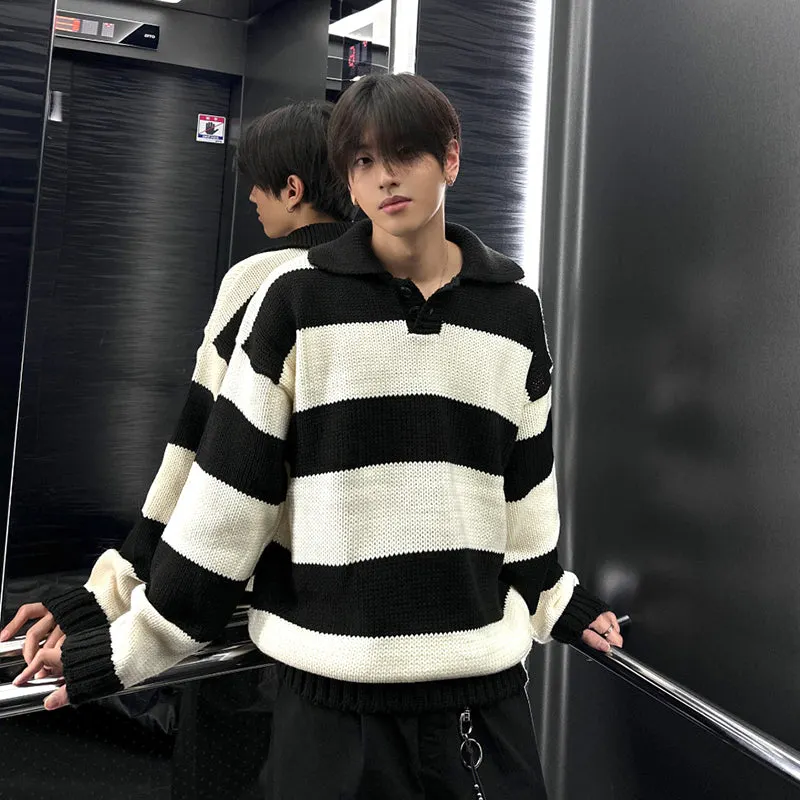 Maxct 6628 Striped Knitted Button-Up Shirt Sweater