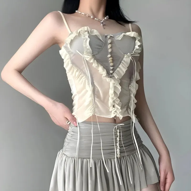 Maxct &Fairycore Ruffled Mesh Corset Top