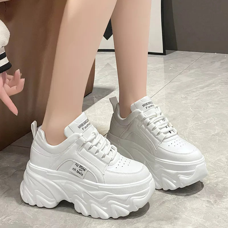 Chunky Platform Sneakers Women Spring Autumn PU Leather Maxct