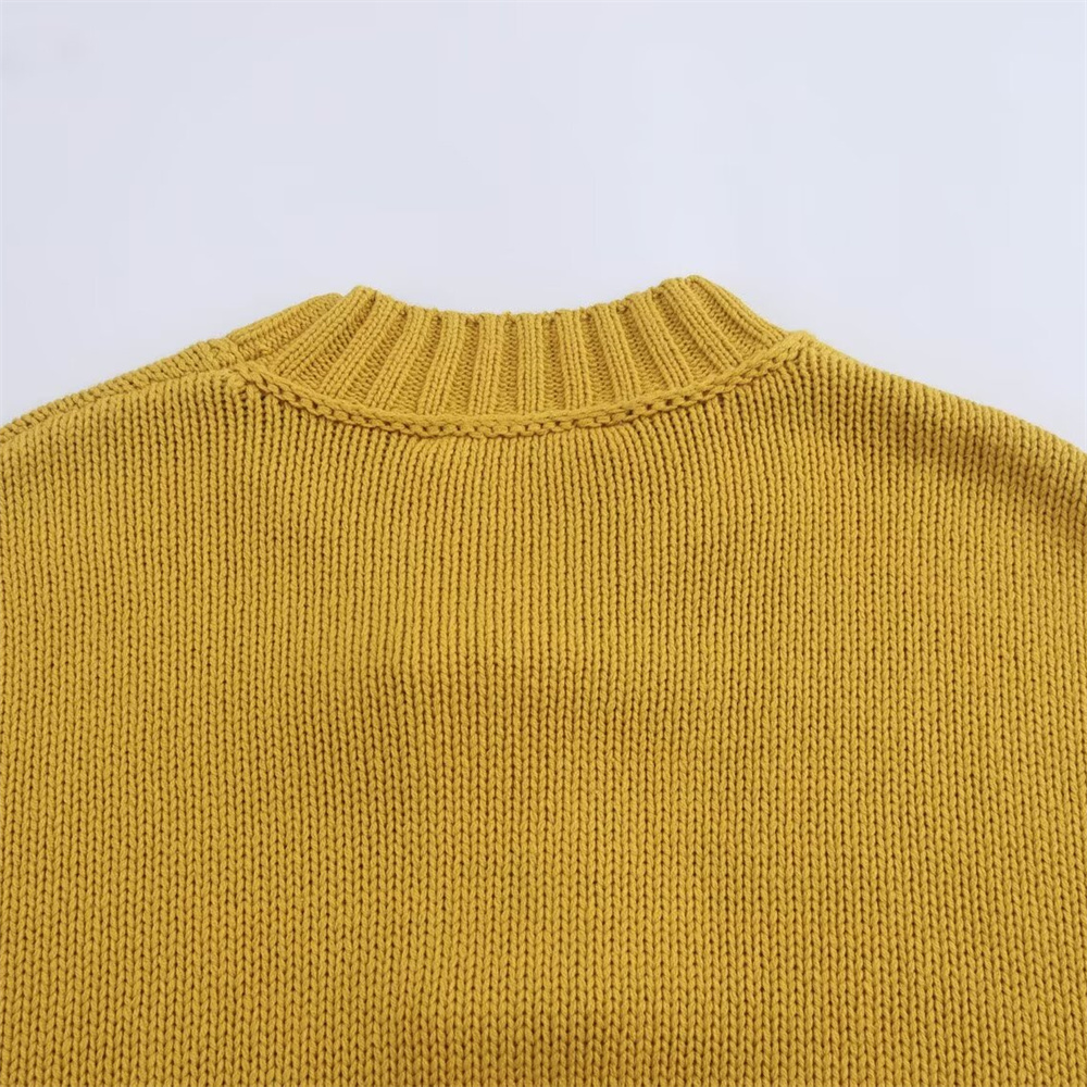 Autumn New Product Women's Sewing Decoration Long Sleeve Round Neck Loose Fork Simple Knitted Shirt