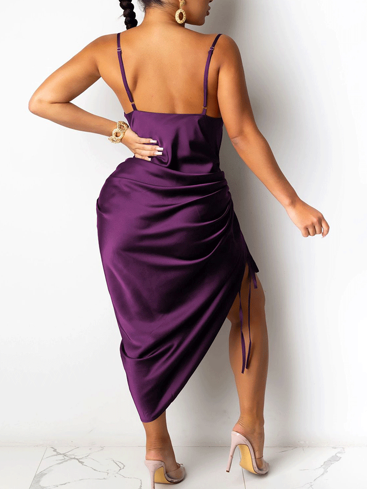 Ruched Spaghetti Strap Midi Dress Maxct