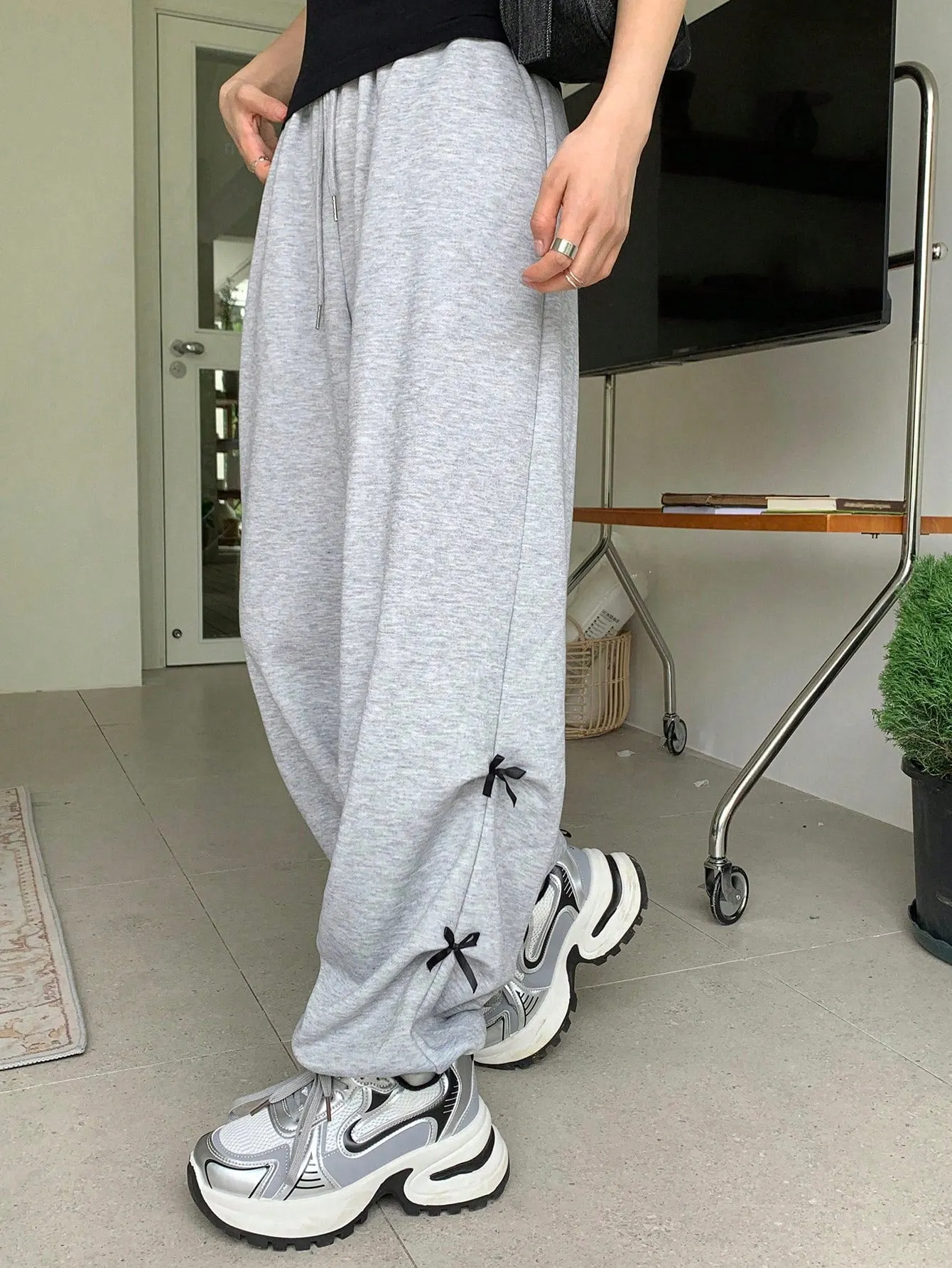 Maxct Stylish Bowknot Decoration Elastic Waist Palazzo Pants With Pleats For Women
