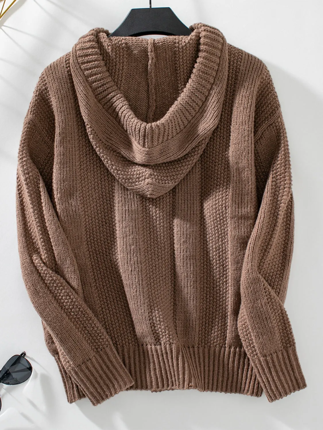 Women's Hooded Button-Placket Knit Sweater