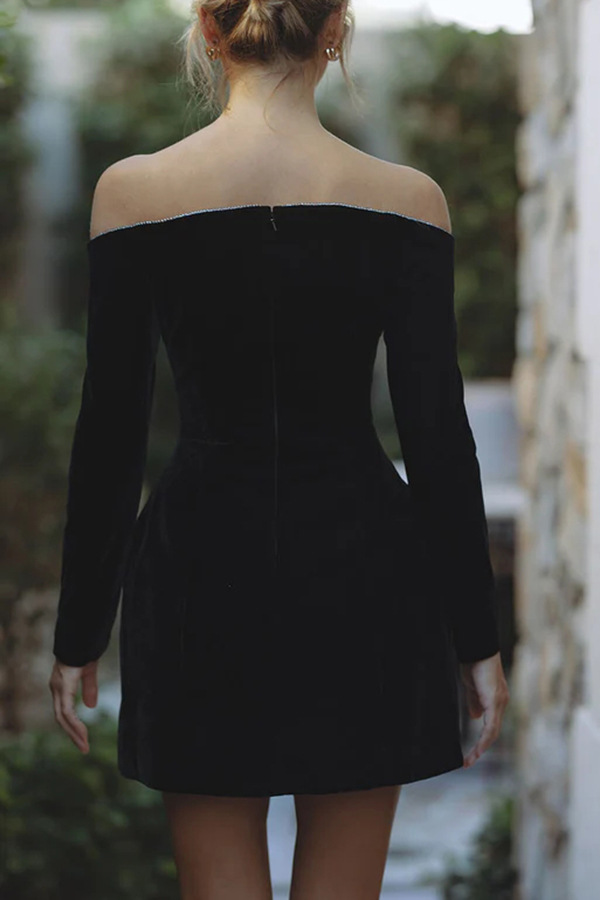 Black Off Shoulder Dress High Waist Slim Short Dress Retro Y2k Luxury Party Evening Dress Vestidos