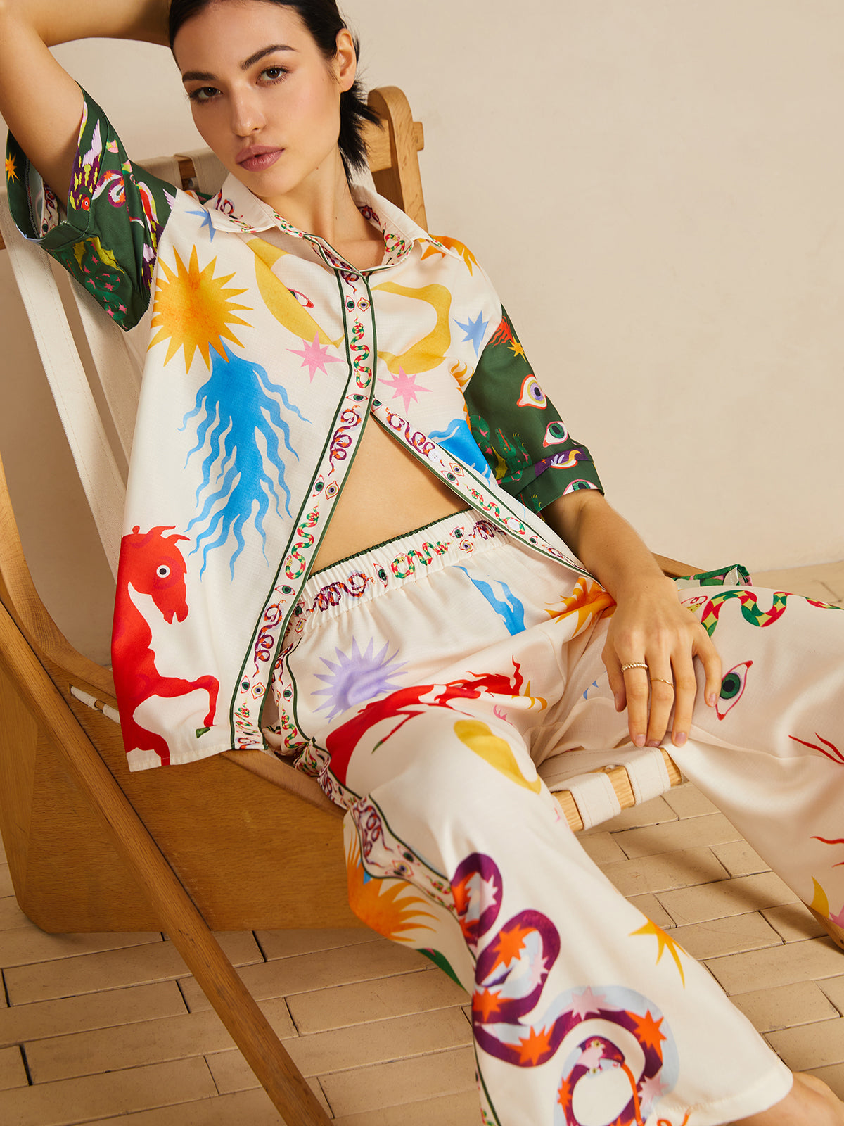 Maxct Casual Shift Linen Blend Style Print Pants Set