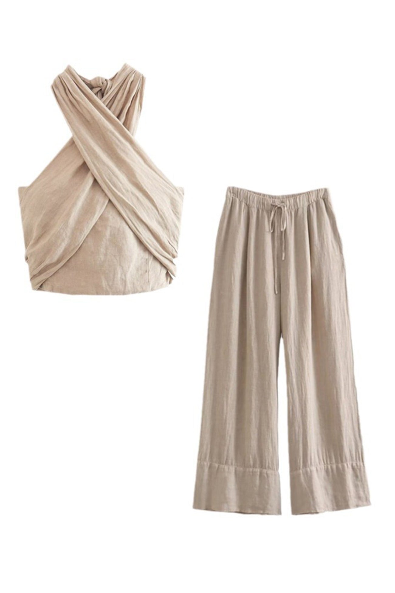 Maxct Linen Crisscross Halterneck Tank Pants Suits