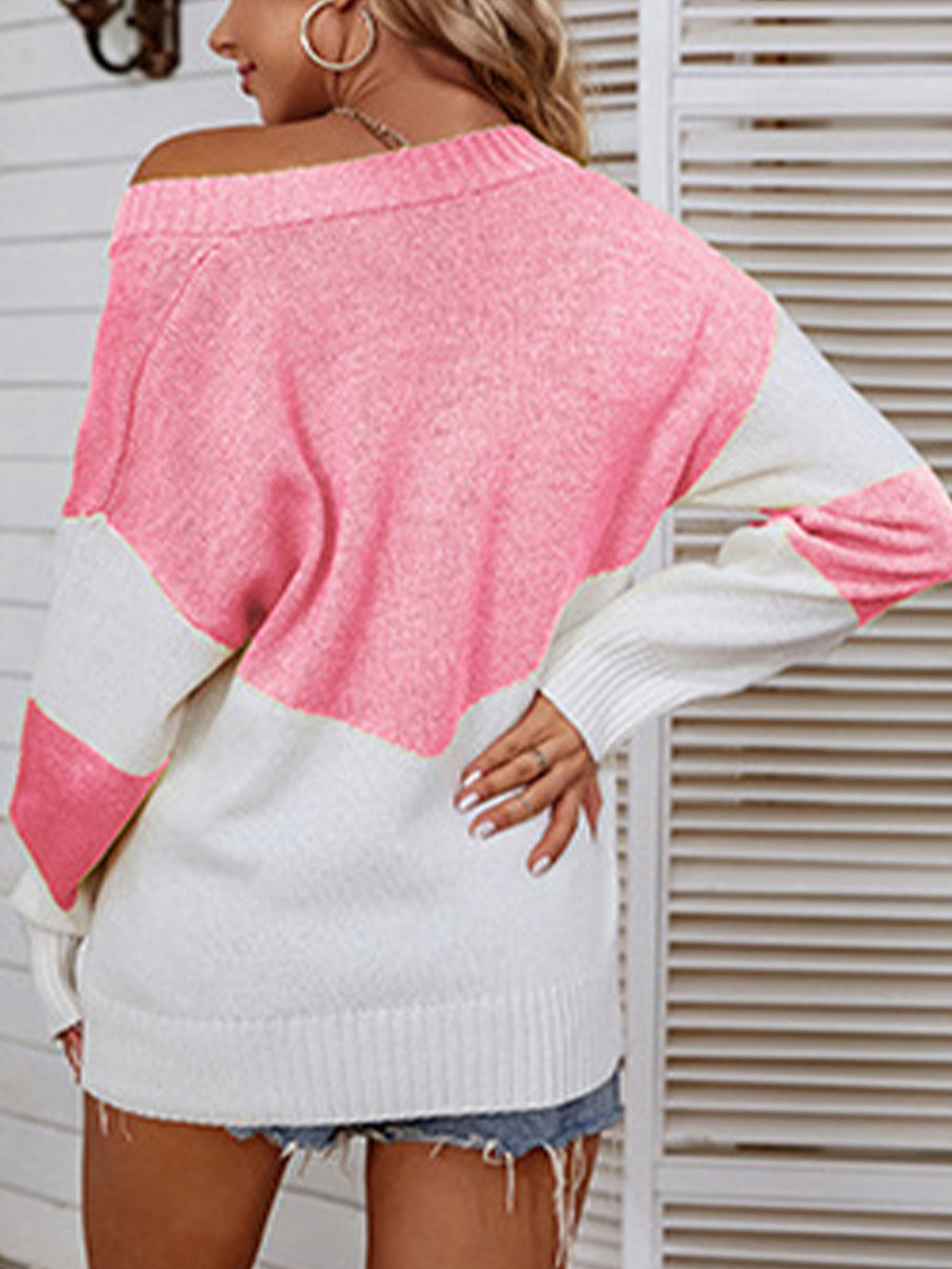 Maxct &Color Block V-Neck Sweater