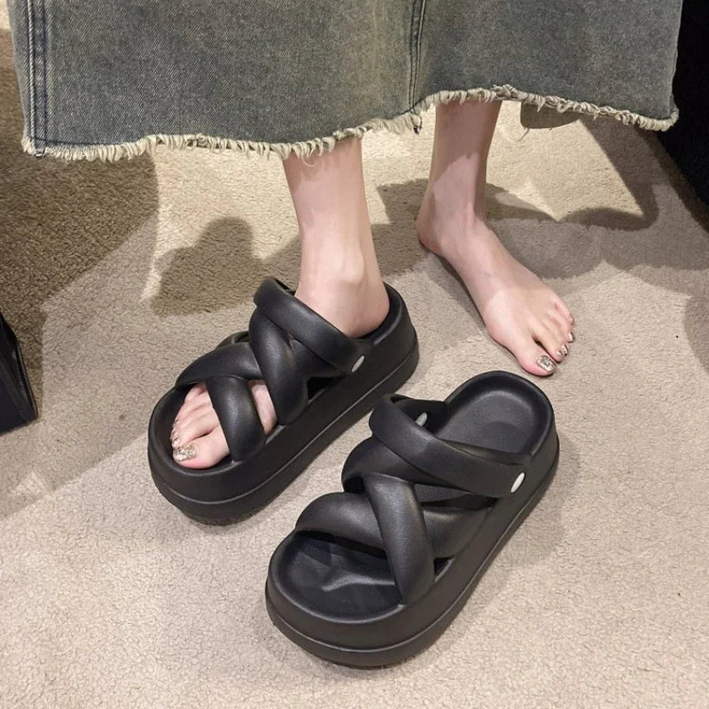 Slide Sandals Heightened with Crossover for Women Maxct