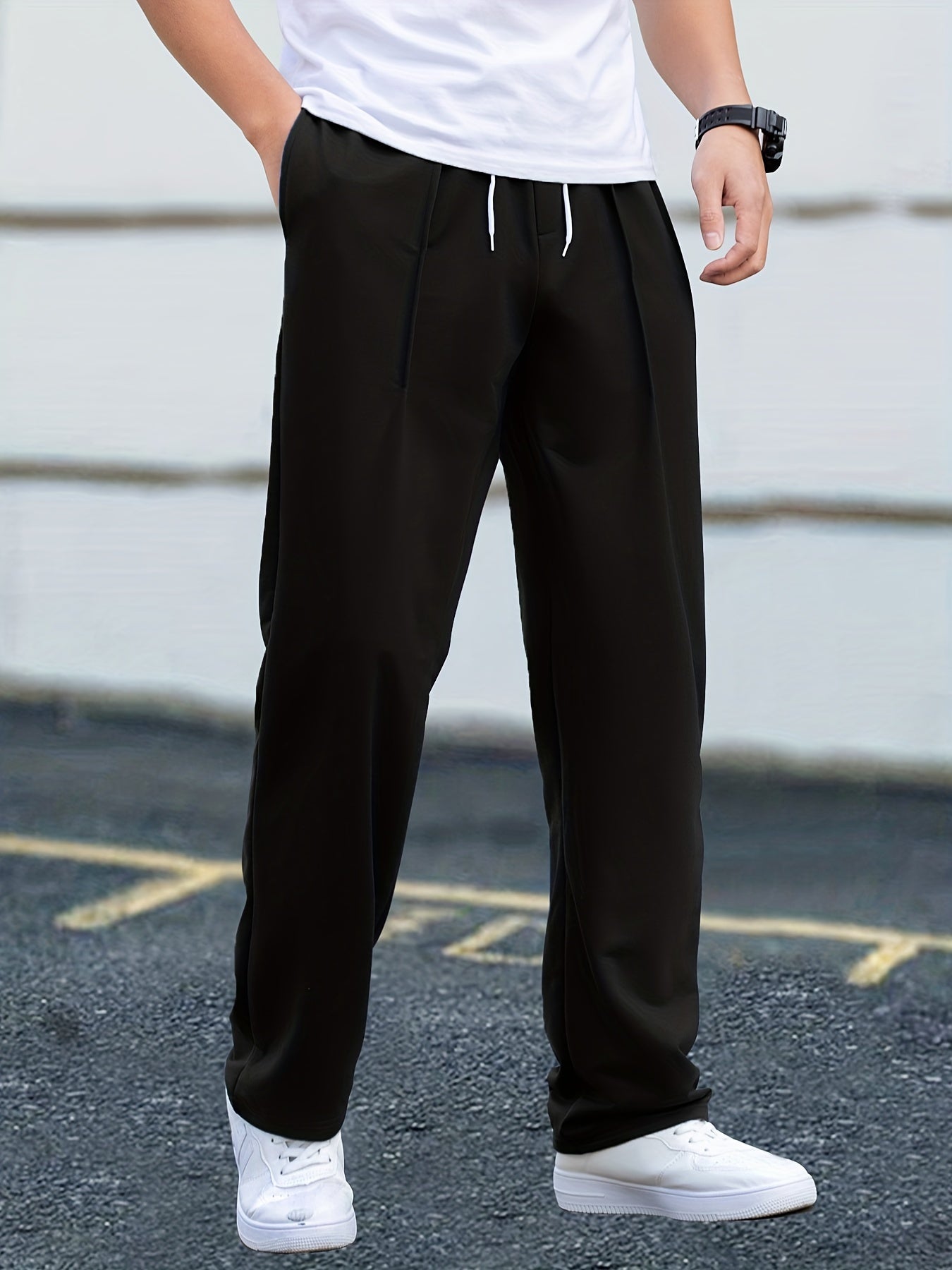 Maxct  Men's Casual Pants Drawstring Waist Straight Leg Work Track Pants