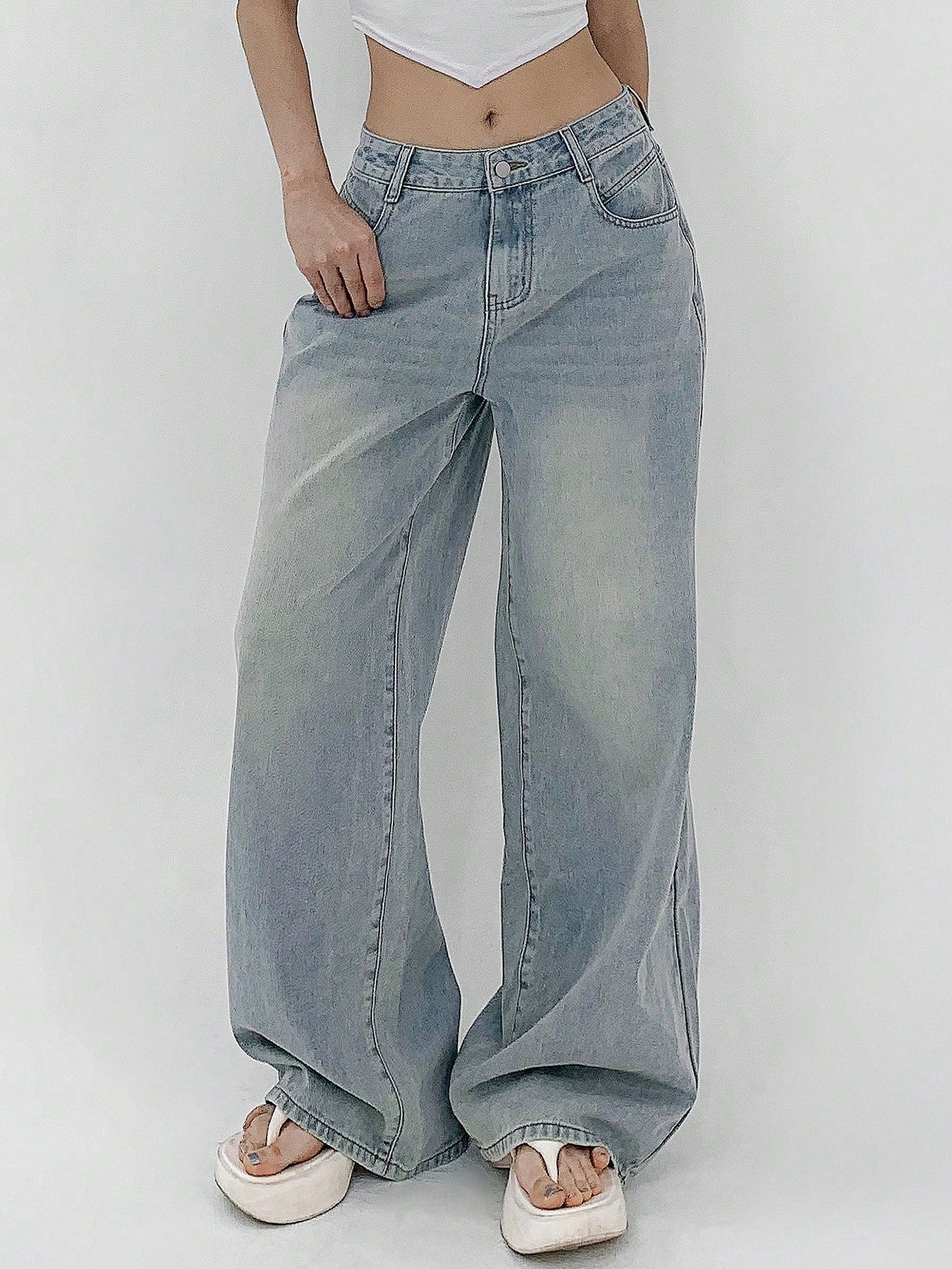 Maxct Women's Loose Fit Casual Denim Wide Leg Pants With Pockets
