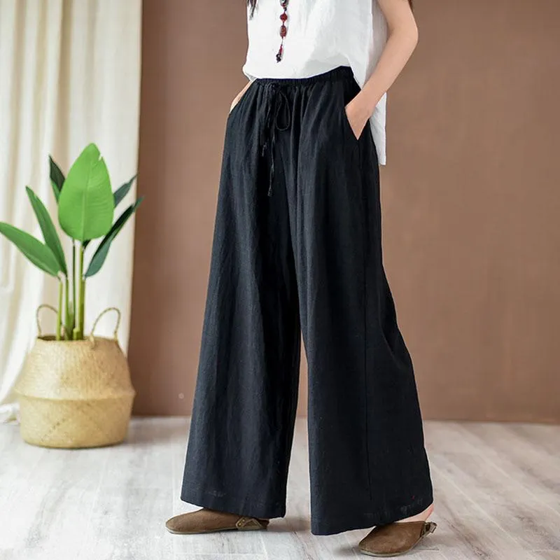Women Cotton Linen Wide Leg Pants