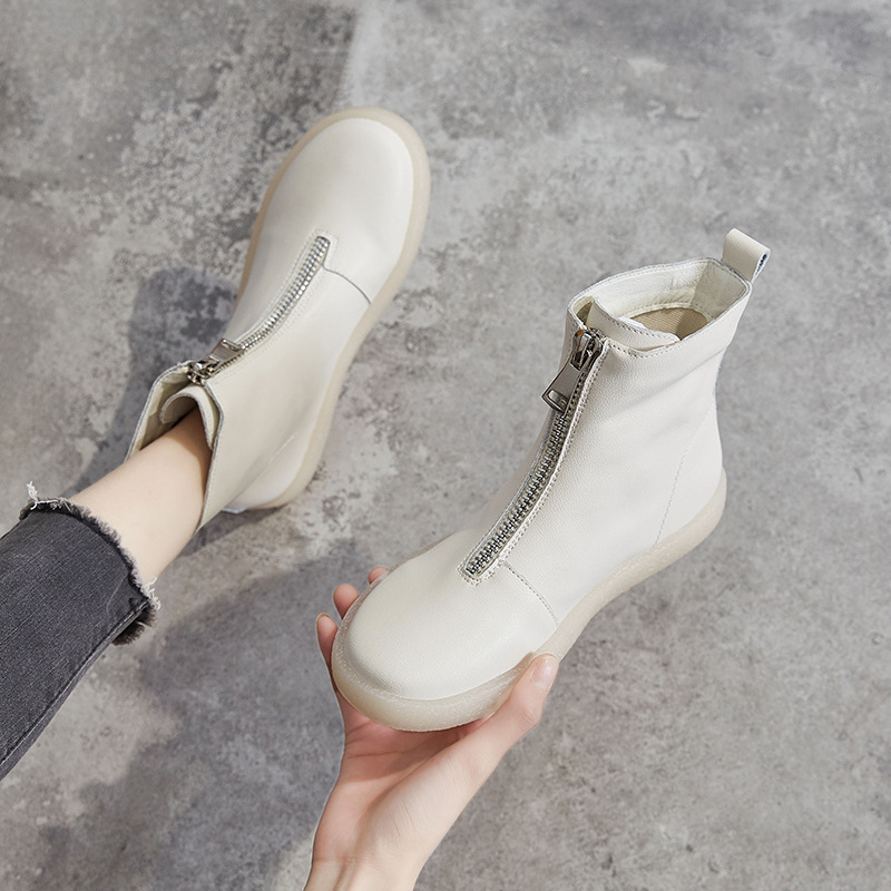 Leather Flat Ankle Boots - true-deals-club