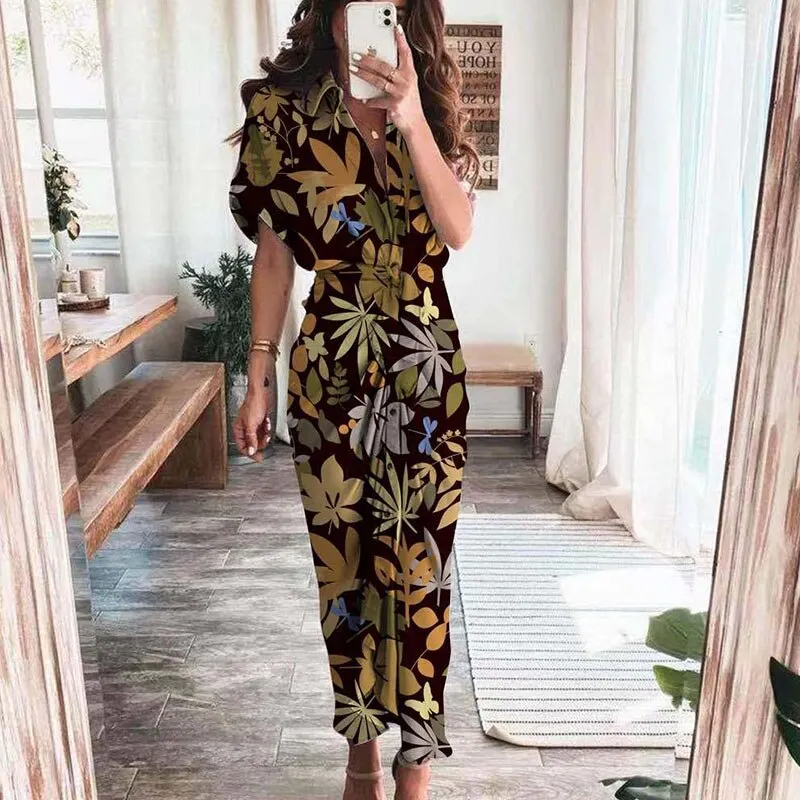 Maxct Short Sleeve Spring Dresses Fashion Summer Turn-down Collar Women Party Dress Elegant Button Office Lady Shirt Dress