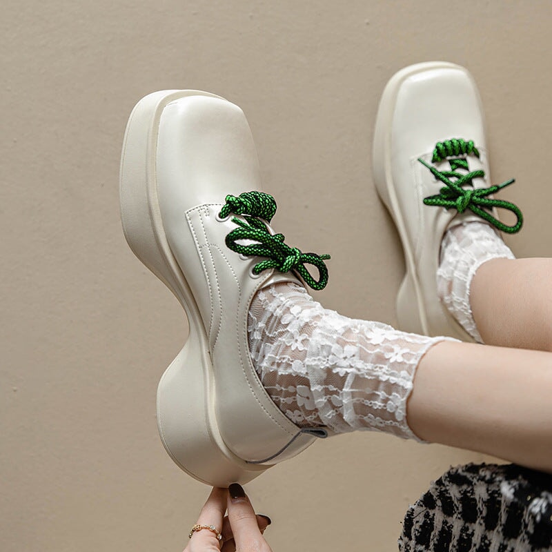 Square Toe Lace Up Chunky Derby Shoes Maxct