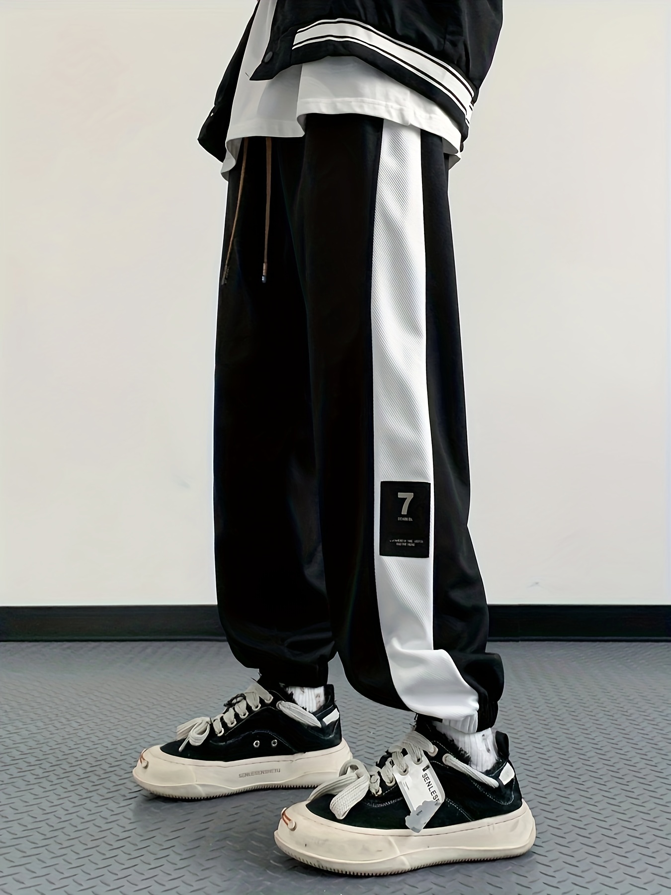 Chic Color Block Joggers, Men's Casual Stretch Waist Drawstring Sports Pants Sweatpants