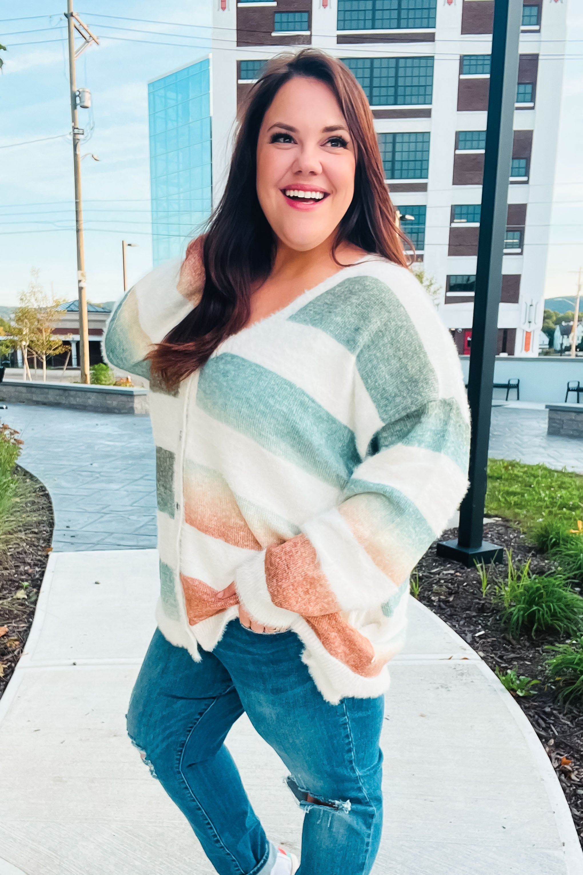 Maxct &Ivory Striped Button Down Fuzzy Knit Cardigan