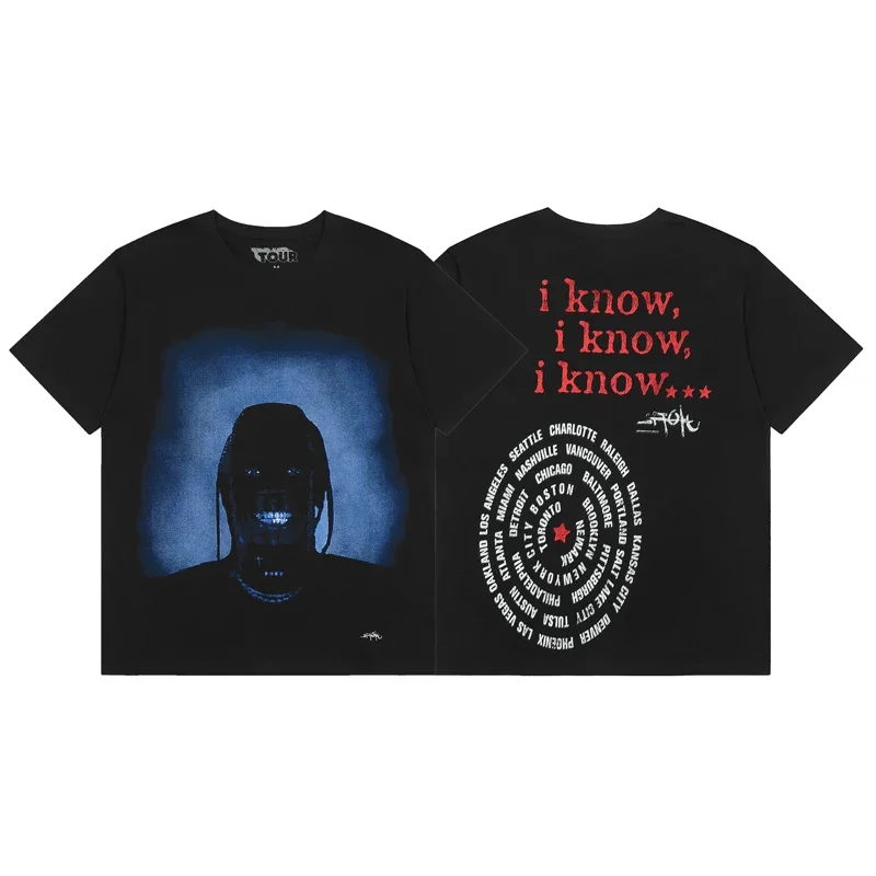 Rapper Cactus Jack T Shirt Flame Hunting Dog Letter Print Men Women Summer Oversized T-shirts Hip Hop Fashion Short Sleeve Tops