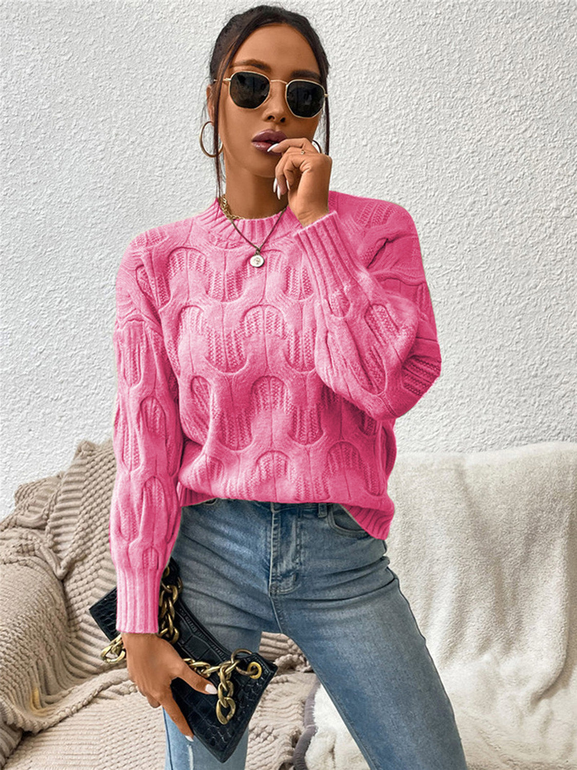 Maxct &Round Neck Long Sleeve Sweater