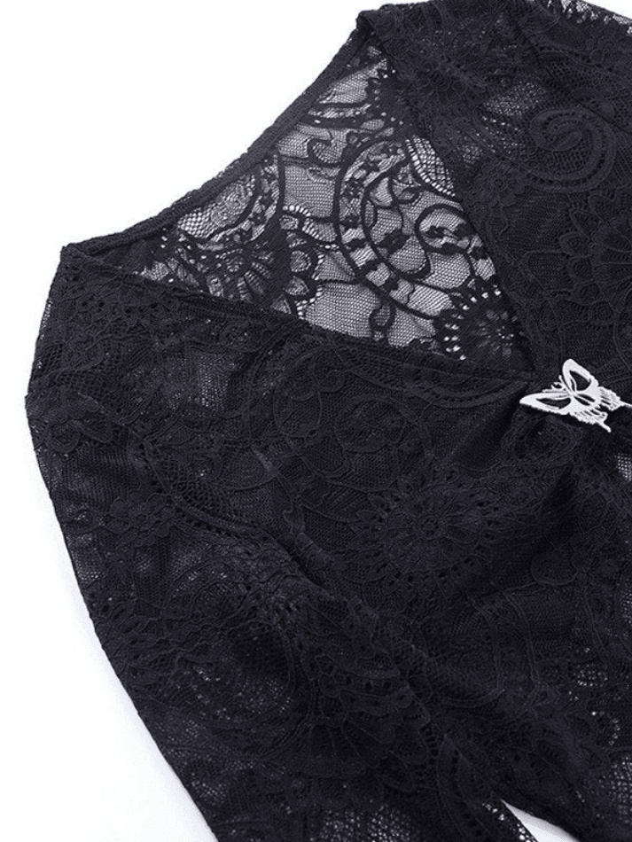 Maxct Split Lace Cropped Long Sleeve Blouse