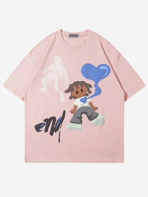 Maxct Y2K Hip Hop Letter Printed T Shirt Cartoon Printed Oversized Tops New Harajuku Fashion Casual All Match Loose Tops Streetwear