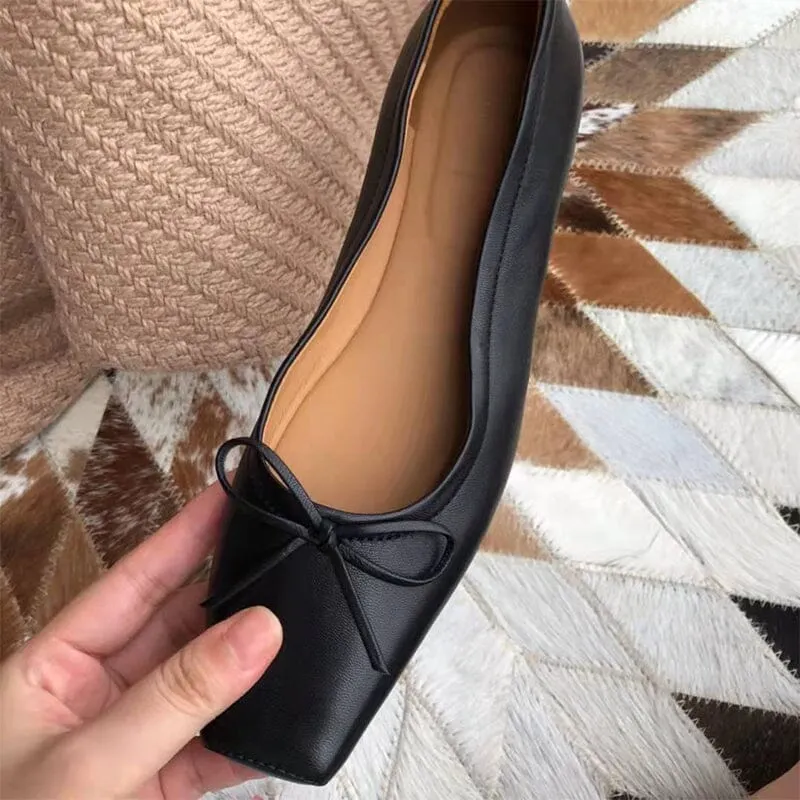 Square Toe Bowknots Dress Shoes Ballerina Flats Maxct