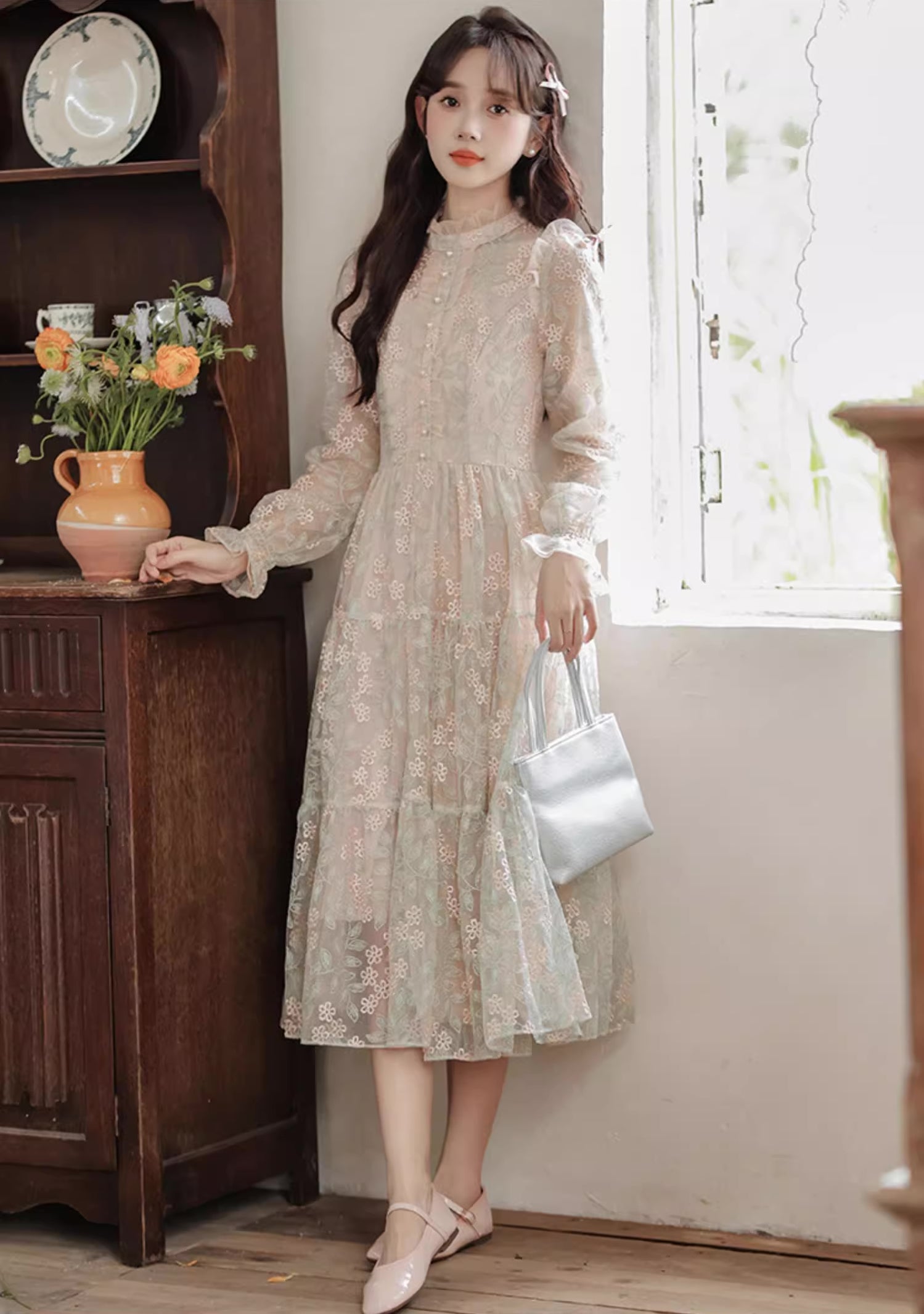 Flower Vines Embroidered Midi Dress Maxct