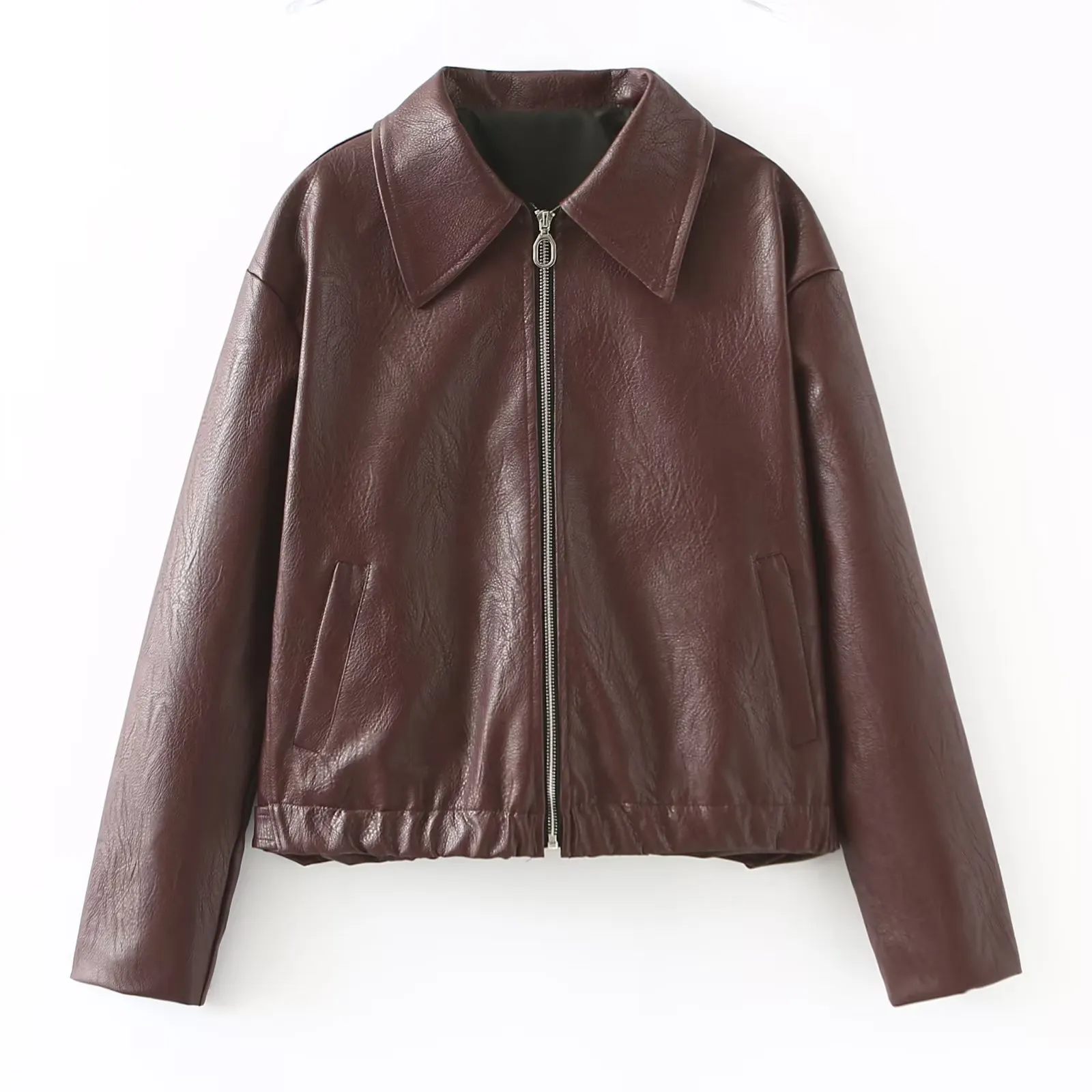 Maxct harajuku fashion dress to impress Women's Retro Lapel Zipper Leather Jacket American Casual Leather Coat Women