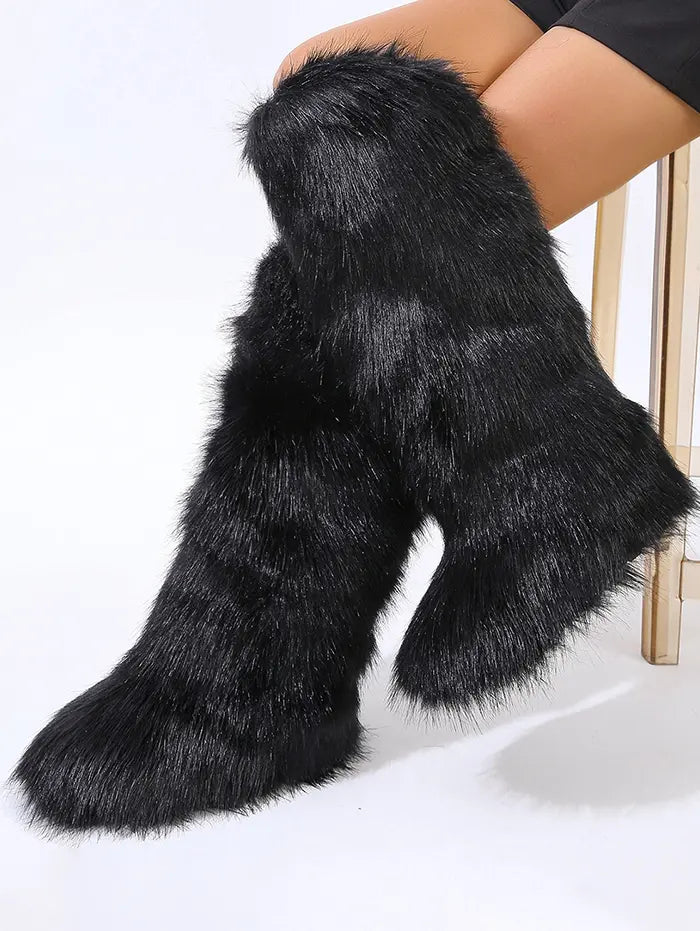 Warmth Thermal Fluffy Faux Fur Mid-calf Snow Boots Maxct
