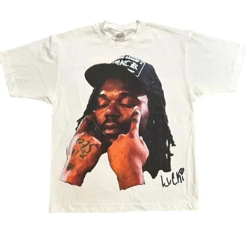 Maxct 90S Streetwear Men'S T-Shirt Retro Trend Portrait Print Short Sleeve T-Shirt Y2K Gothic Harajuku Hip Hop Couple Casual Loose 0924