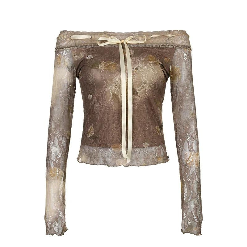Maxct &Fairy Grunge Floral Off Shoulder Lace Top