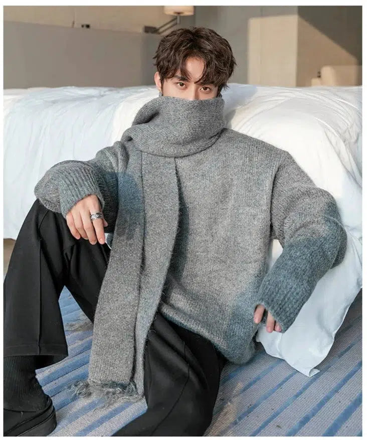 Maxct Thickened Turtleneck Sweater with Scarf