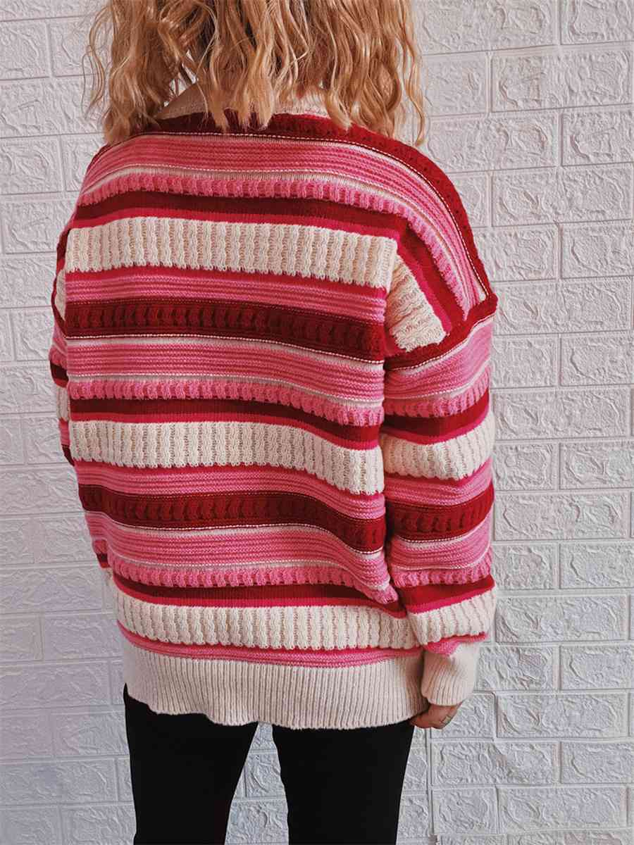 Maxct &Striped Drop Shoulder Round Neck Sweater