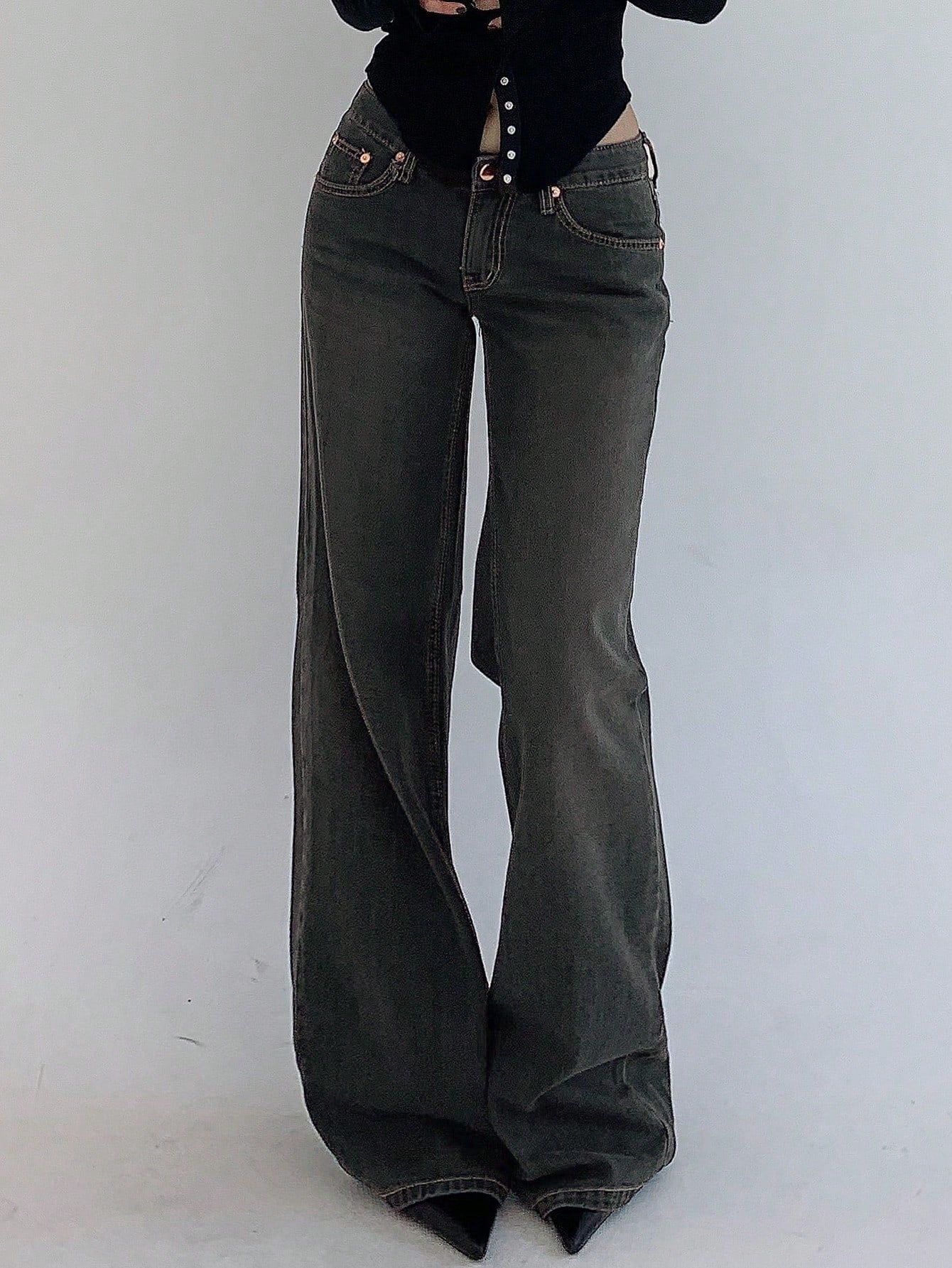 Maxct Women's Fashionable Flared Denim Pants With Pockets