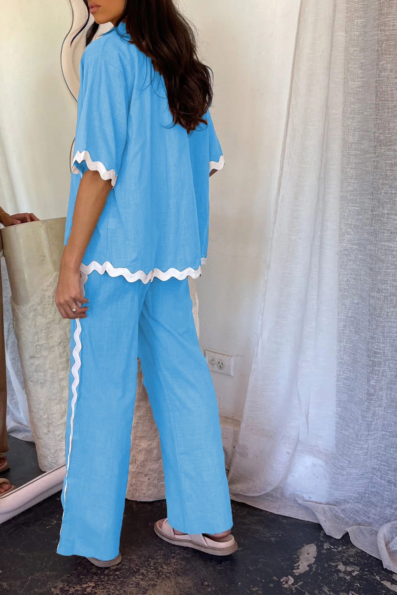 Maxct Wavy Stitching Blouse Long Pants Set