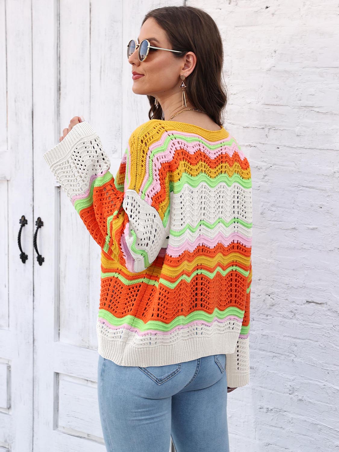 Maxct &Openwork Round Neck Knit Top