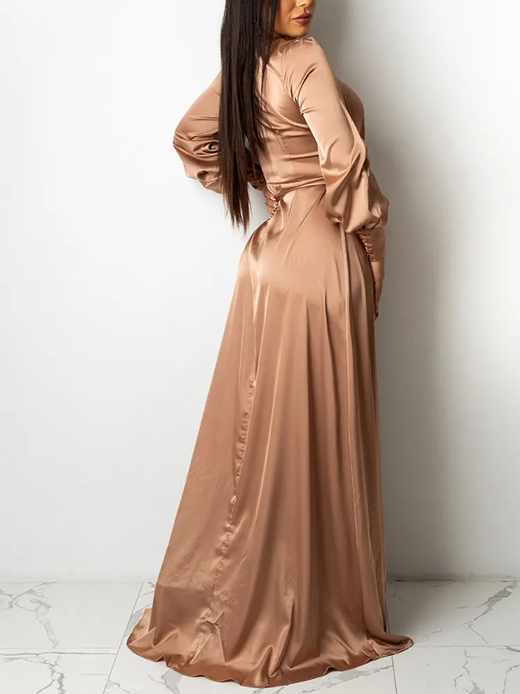 Satin High Low Flowy Maxi Dress Maxct