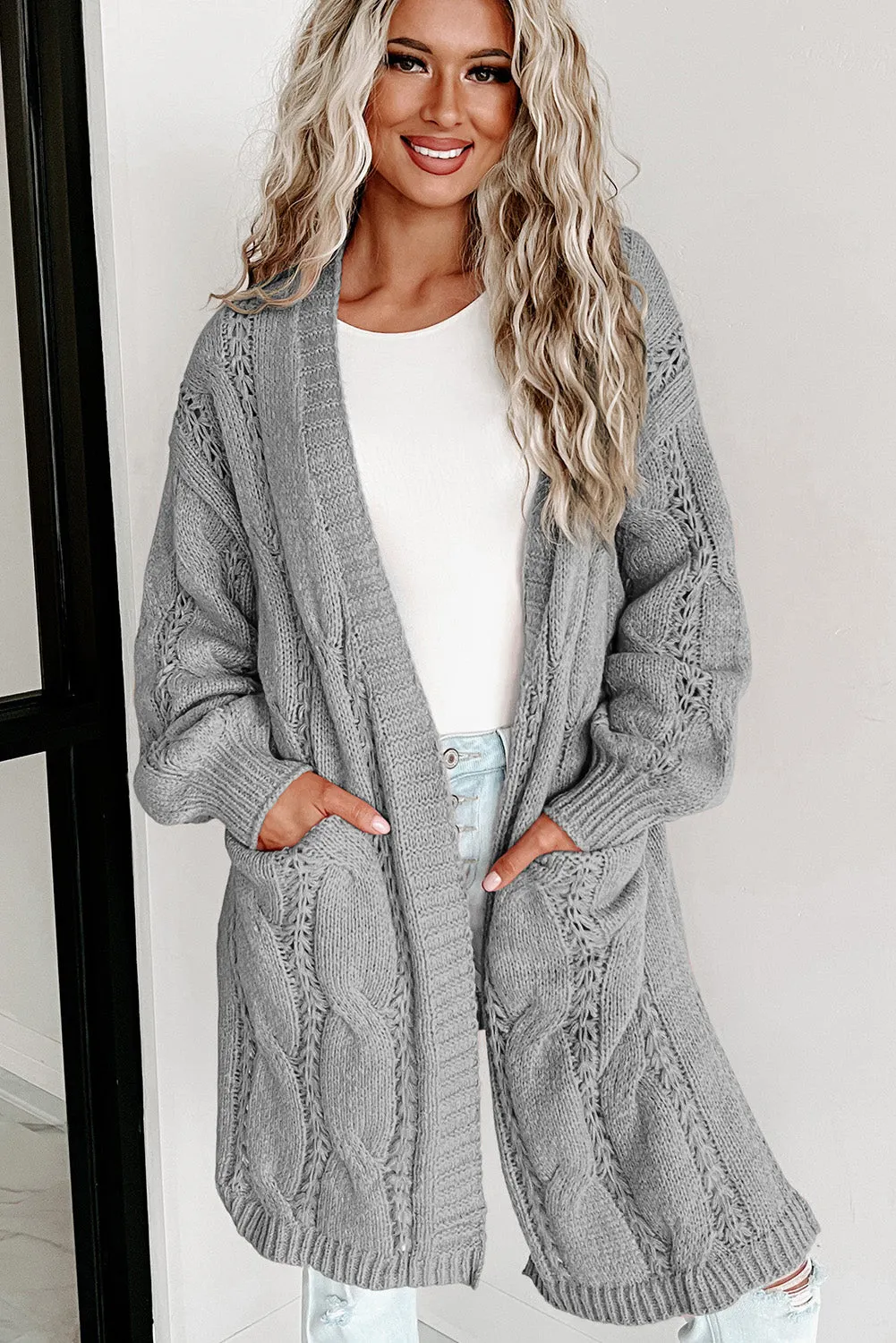 Maxct &Cable-Knit Dropped Shoulder Cardigan