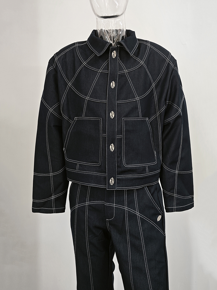 Oversize Stitch Denim Jacket & Wide-leg Stitch Denim Jeans Setup NA676