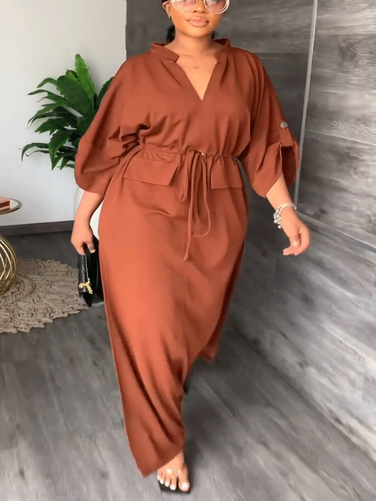 V Neck Waist Maxi Dress Maxct