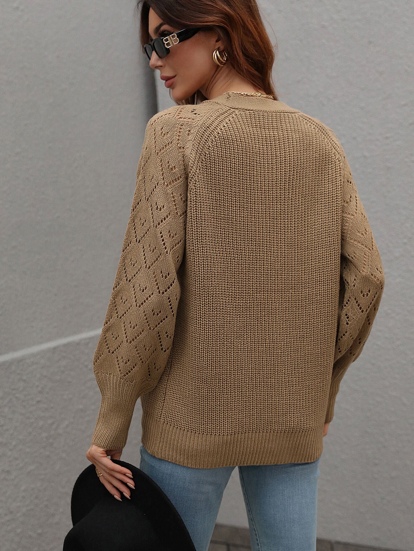 Maxct &Double Take Rib-Knit Plunge Raglan Sleeve Cardigan