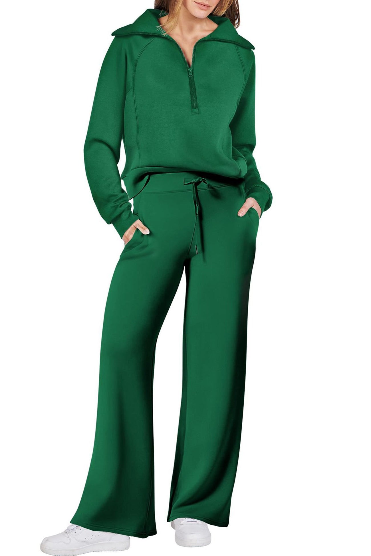 Maxct Lapel Zip-up Sweatshirt Wide Leg Long Pants Set