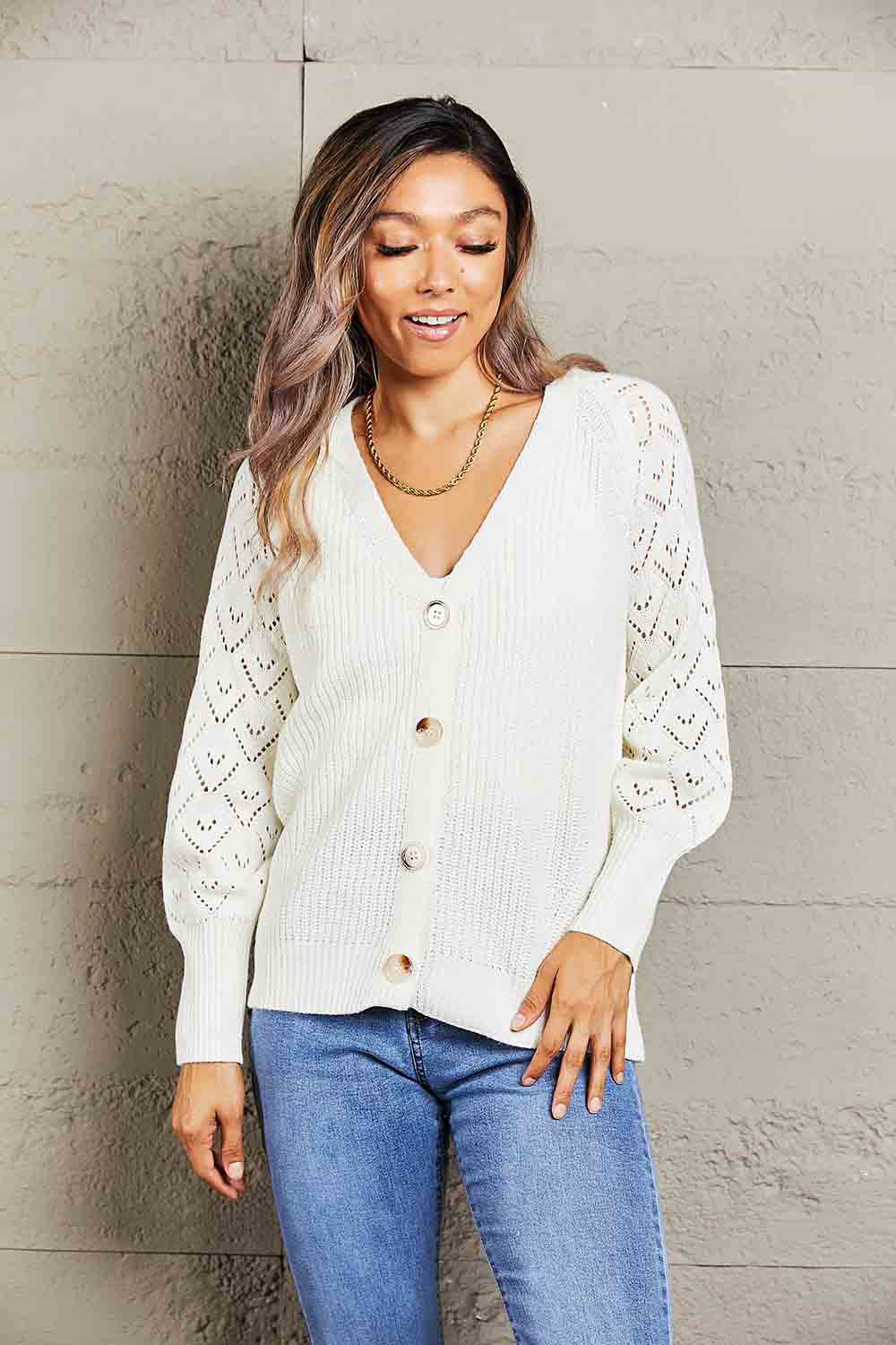 Maxct &Double Take Rib-Knit Plunge Raglan Sleeve Cardigan