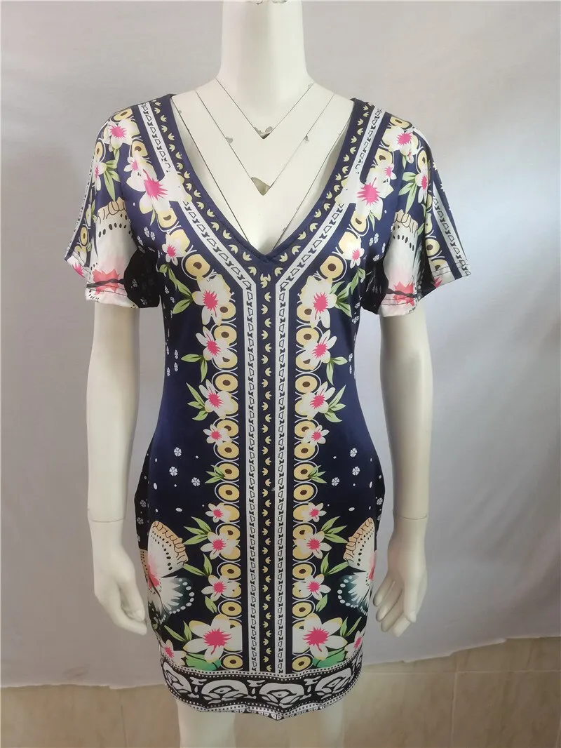 Women's Elegant Dress Vintage Floral Print Ruffles Bodycon Dress for Party Cocktails Casual Mini Dress Vacation Dress
