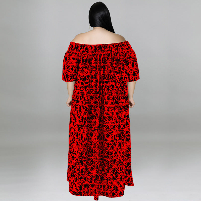 Casual Print Off Shoulder Dress Maxct