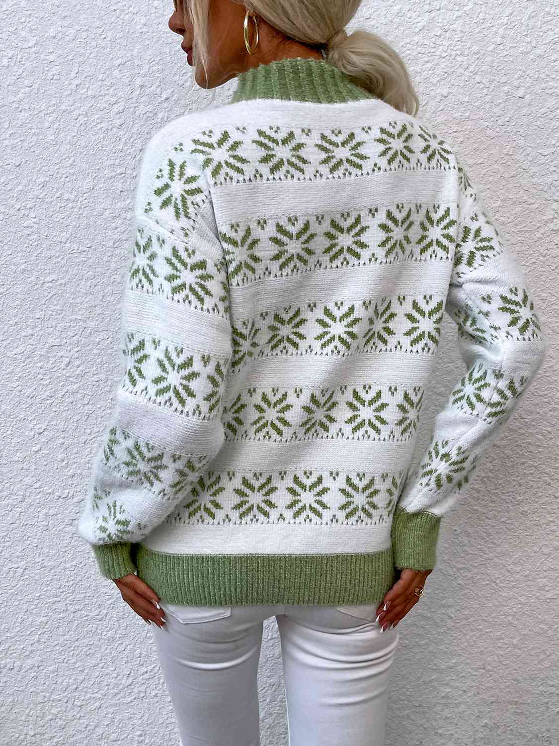 Maxct &Snowflake Pattern Mock Neck Sweater