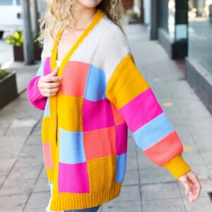 Maxct &Spread Joy Multicolor Chunky Knit Color Block Patchwork Cardigan