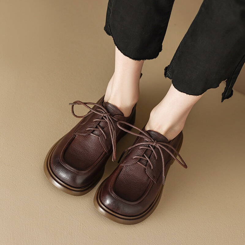 Women's Oxford Hanmdmade Round Toe Lace Up Shoes Maxct