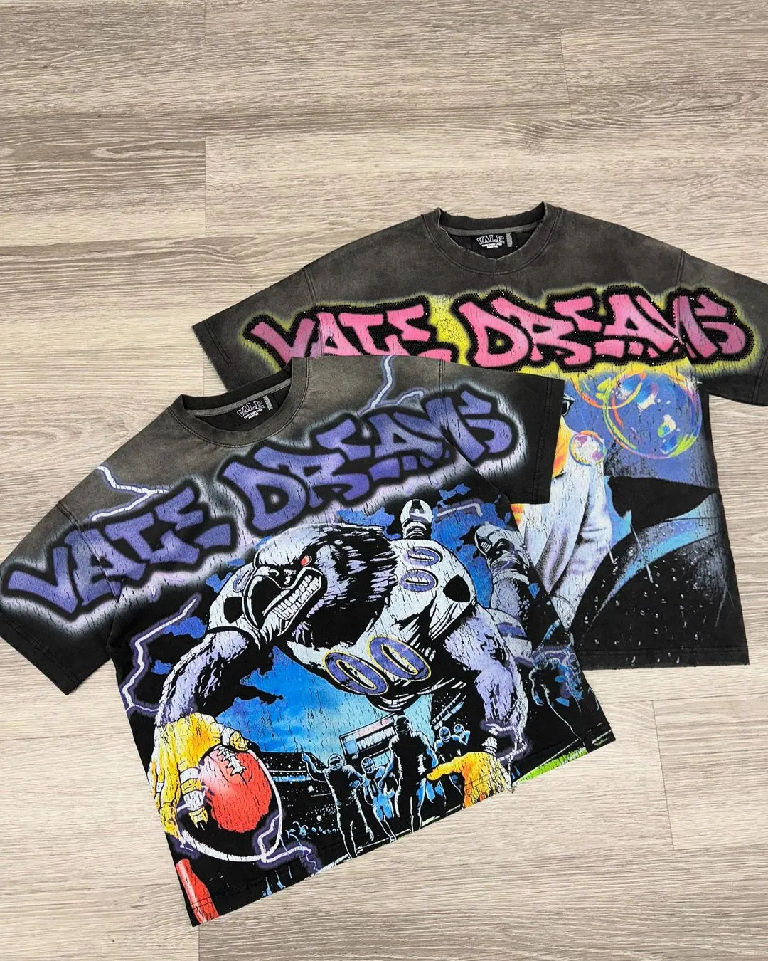 American Street Hip Hop Printed T-shirt High Street Retro Washed Loose Harajuku Fashion Street Trend Casual Couple Y2K Top