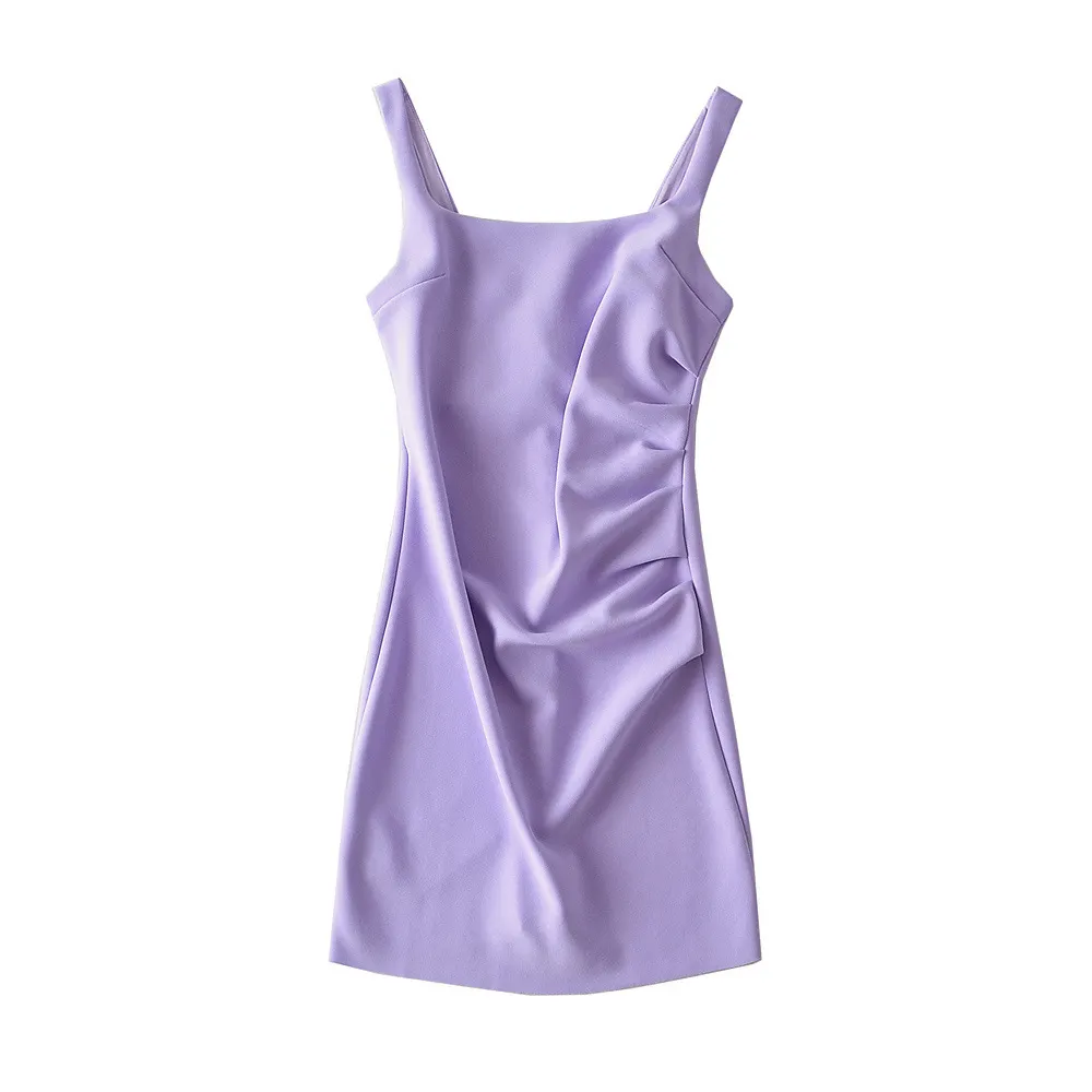 Maxct Maxct New Pleated Vest Dress Summer Women's Solid Color Square Collar Sleeveless Hip Skirt