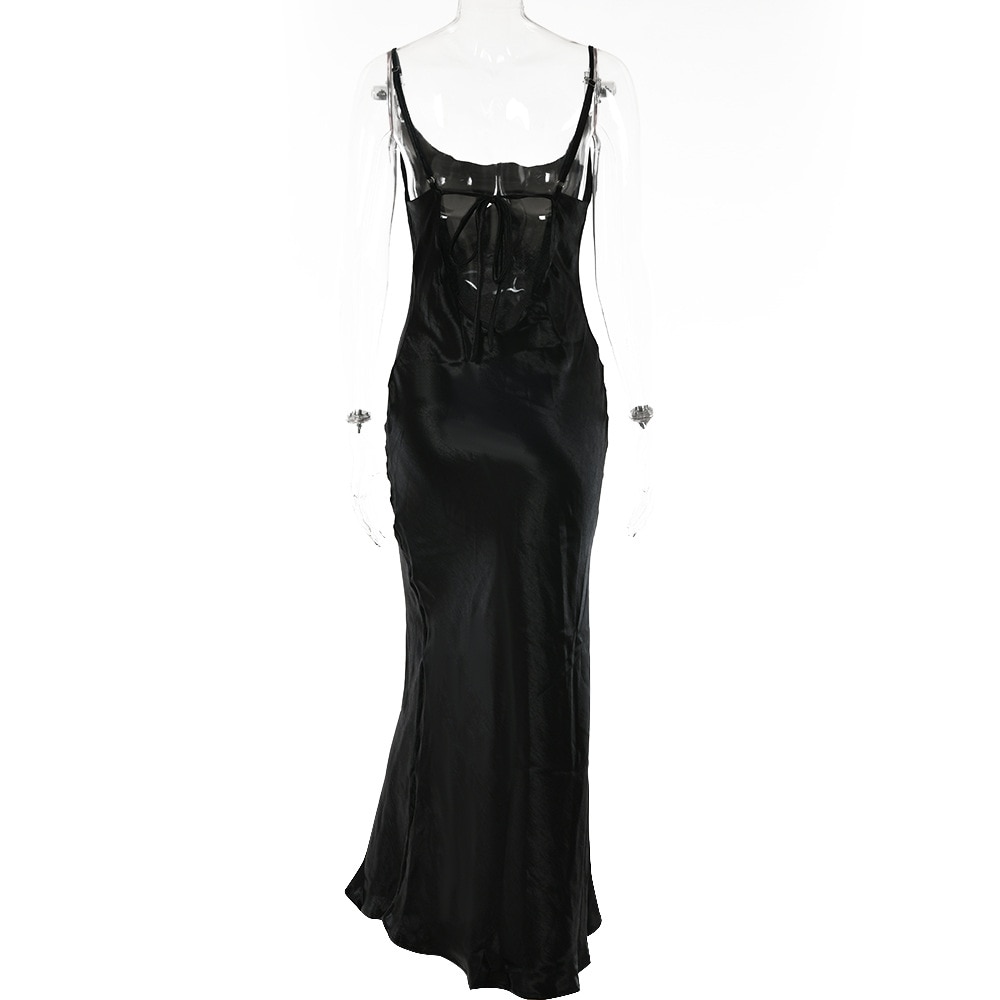 Elegant Satin Backless Long Dress For Women Gown Summer Spaghetti Strap Sleeveless Night Club Party Long Dress Vestido